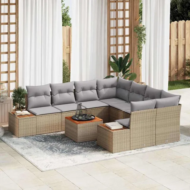 vidaXL Tuinbankenset 9 st Beige Poly riet, foto 2