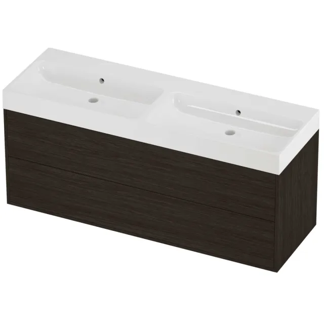 Proline Podium Badmeubelset Polystone Loft Dubbel 140x46x62 cm Glans Wit Mokka Oak Eiken