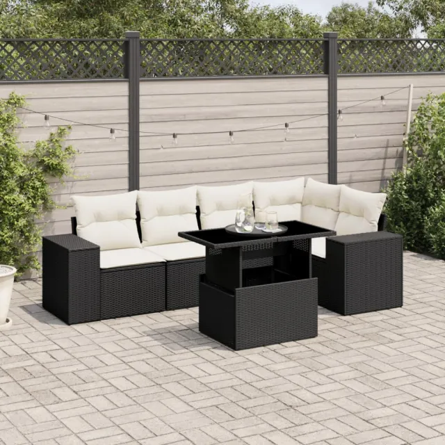 vidaXL 6-delige Loungeset met kussens poly rattan zwart, foto 2