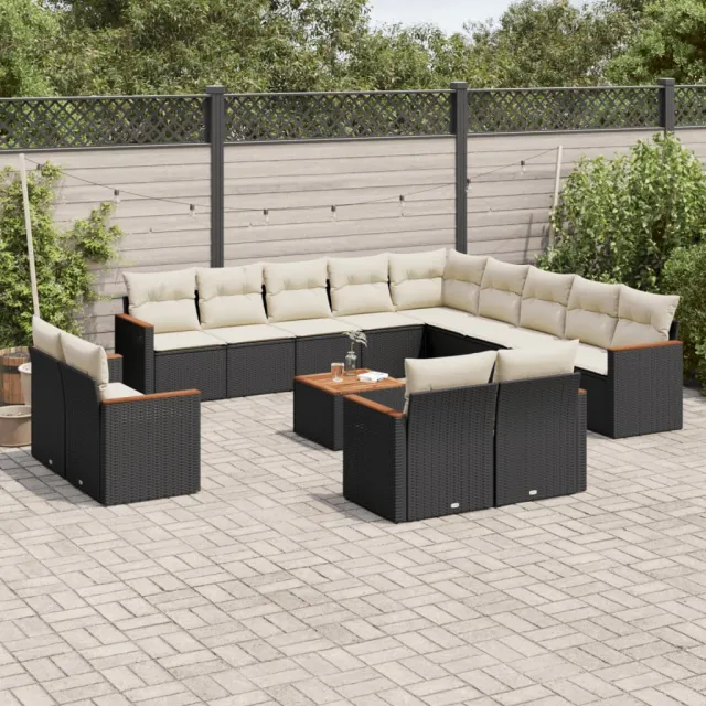 vidaXL 14-delige Loungeset met kussens poly rattan zwart, foto 2