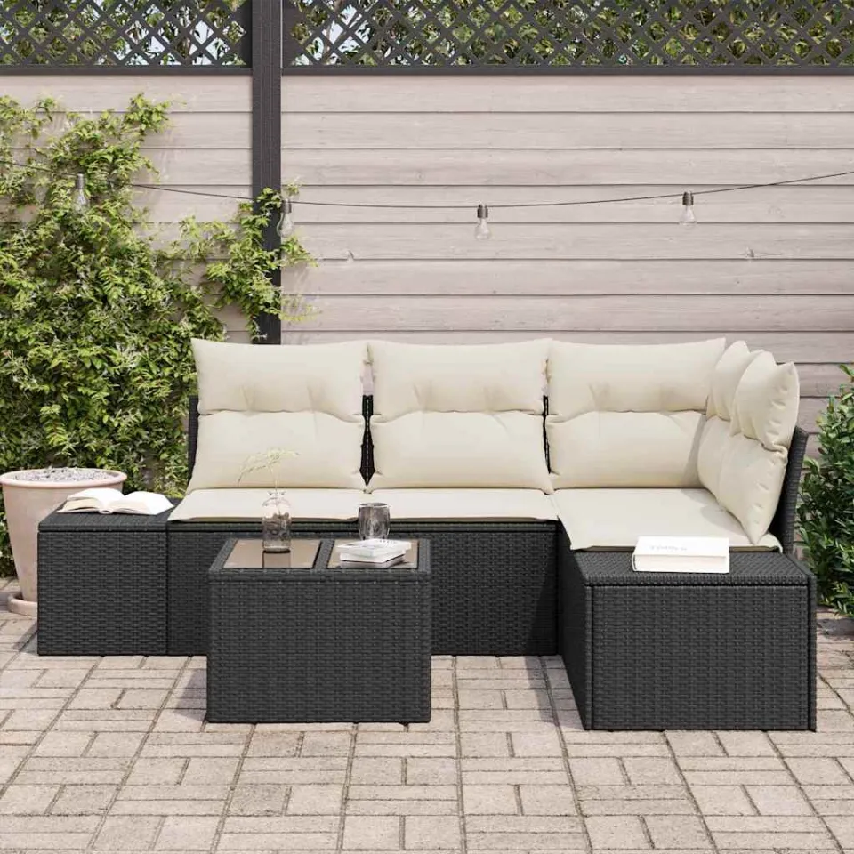 vidaXL Tuinbankenset met opslag Bruin en Crème poly rattan, foto 3