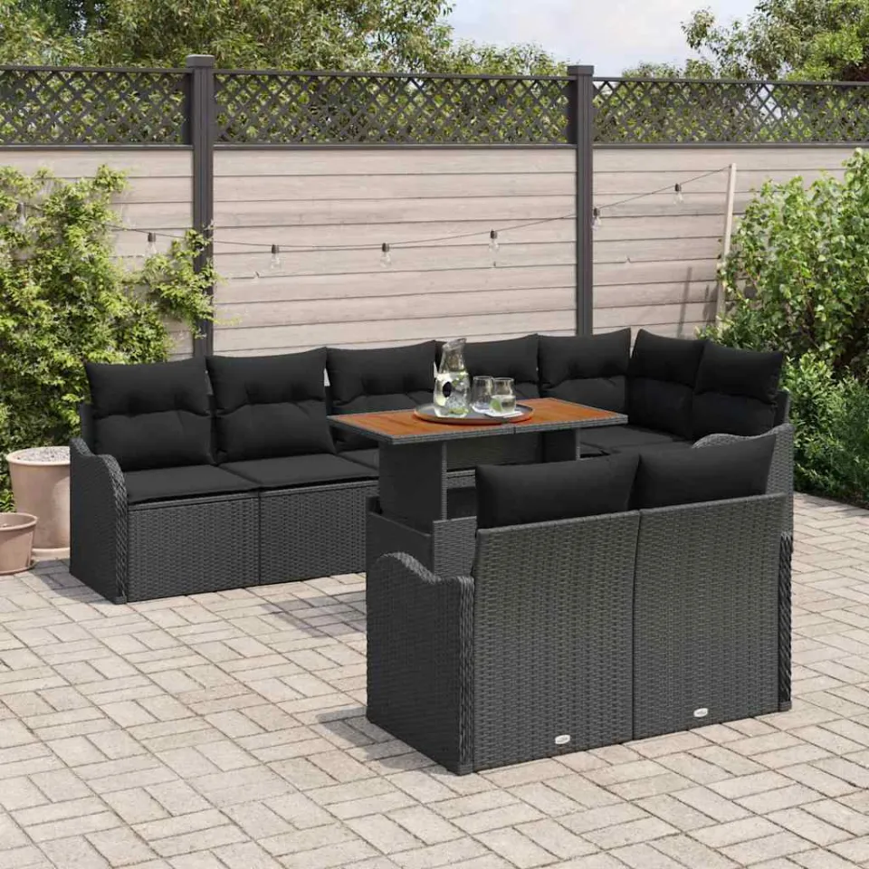 vidaXL Tuin Sofa Set 9 st Zwart Poly riet, foto 3