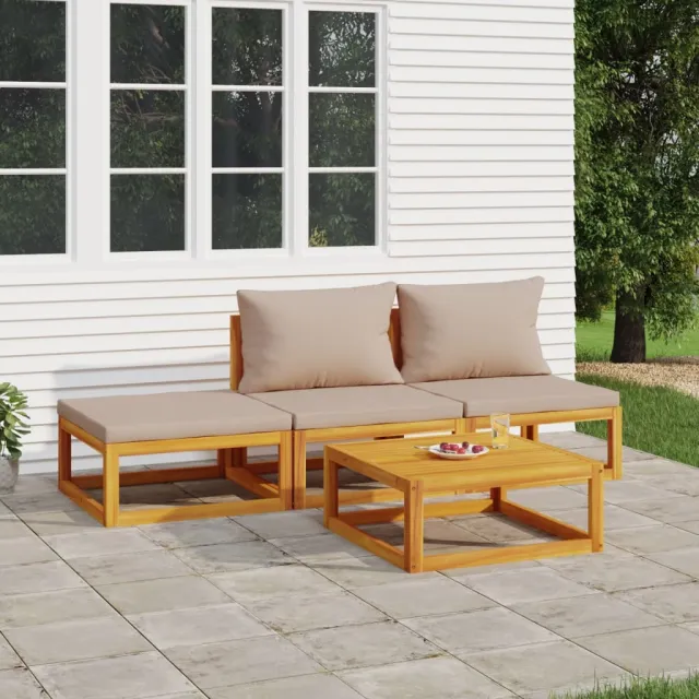 vidaXL 4-delige Loungeset met taupe kussens massief hout, foto 2