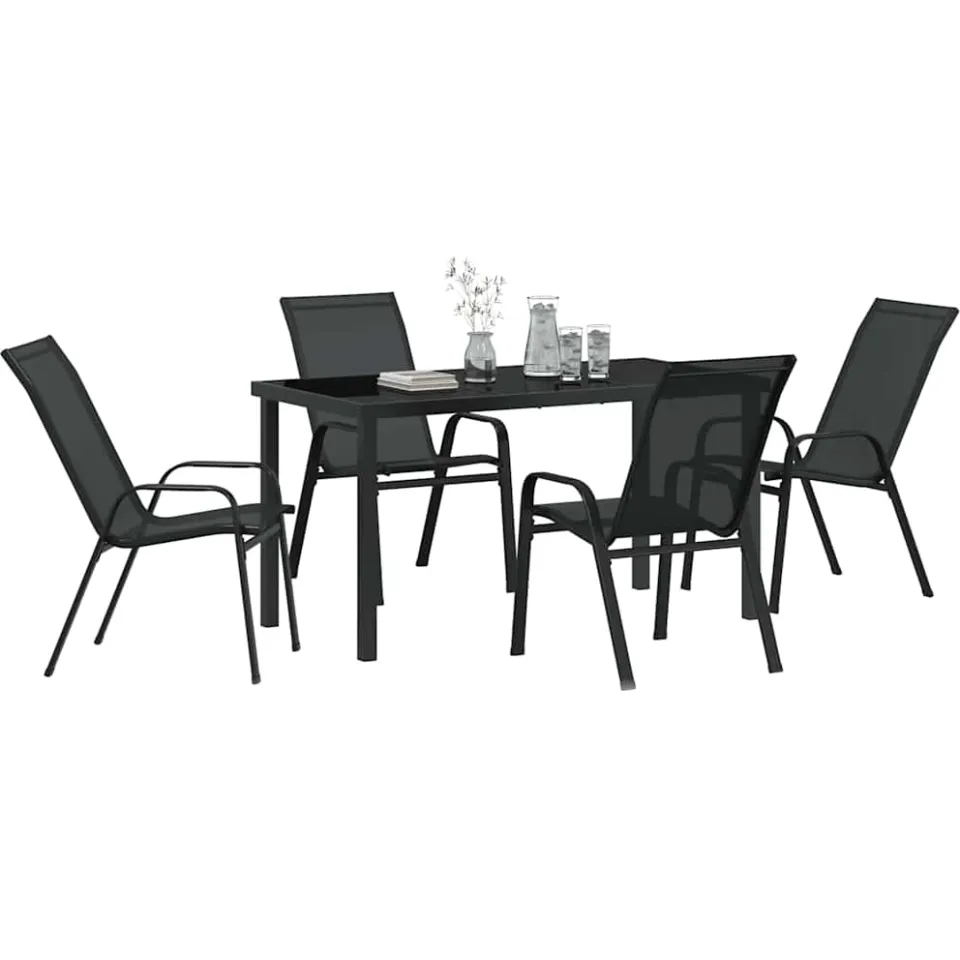 vidaXL Tuin eettafelset 5 st Zwart Poedercoating staal