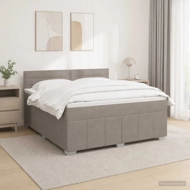 vidaXL Boxspringbed met matras met hoofdeinde Taupe 140 x 200 cm Stof
