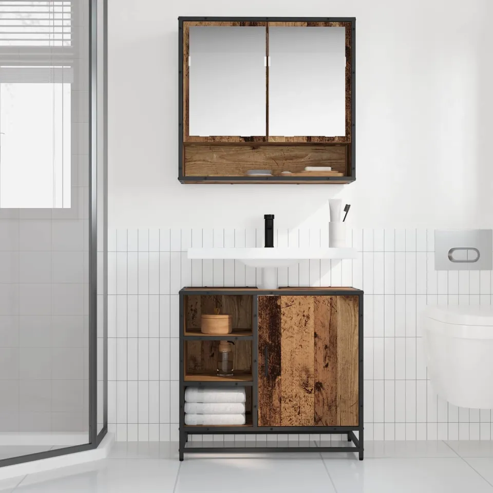 vidaXL Badkamermeubelset 2 st Oud Hout 65 x 33 x 60 cm Bewerkt hout bruin, foto 3