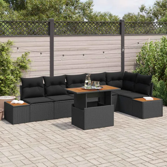 vidaXL Tuin Sofa Set 7 st Zwart Poly riet, foto 2