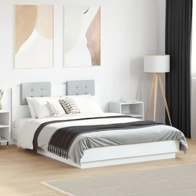vidaXL Bedframe met hoofdeinde bewerkt hout wit 135x190 cm