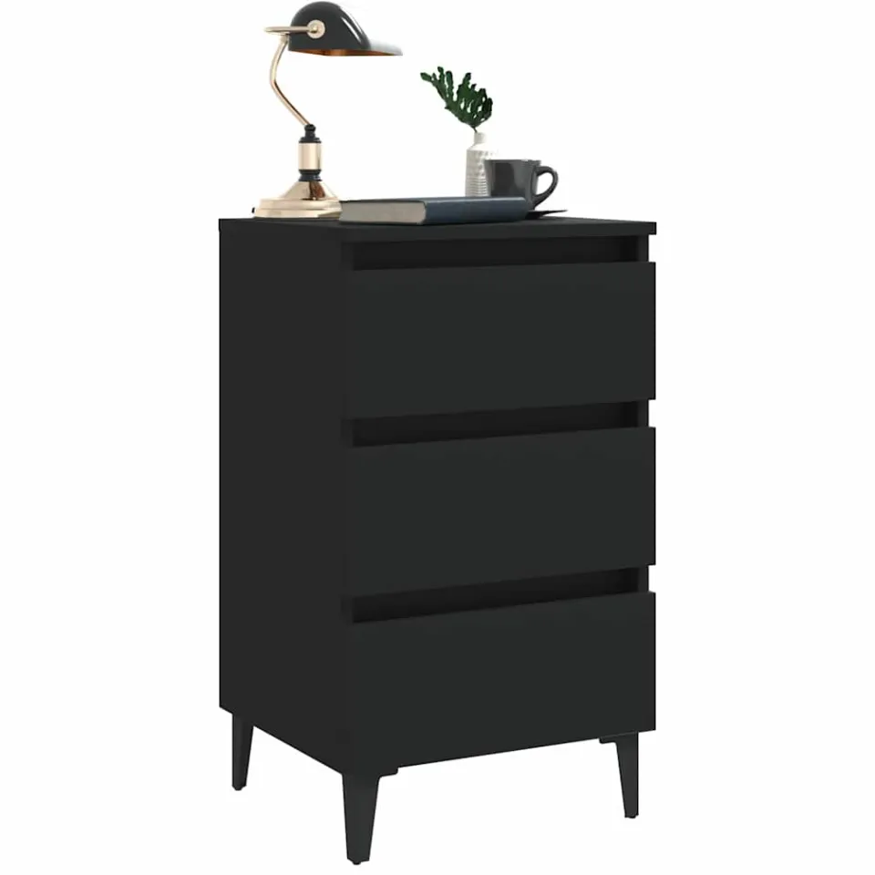 vidaXL Nachtkastje met metalen poten 40x35x69 cm zwart