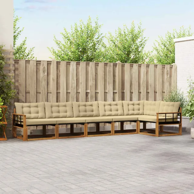 vidaXL Buiten bankenset 6 st 6-zits Natuurlijk en Beige