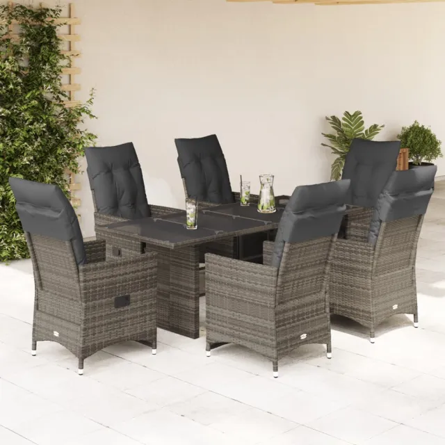vidaXL 7-delige Bistroset met kussens poly rattan grijs, foto 2