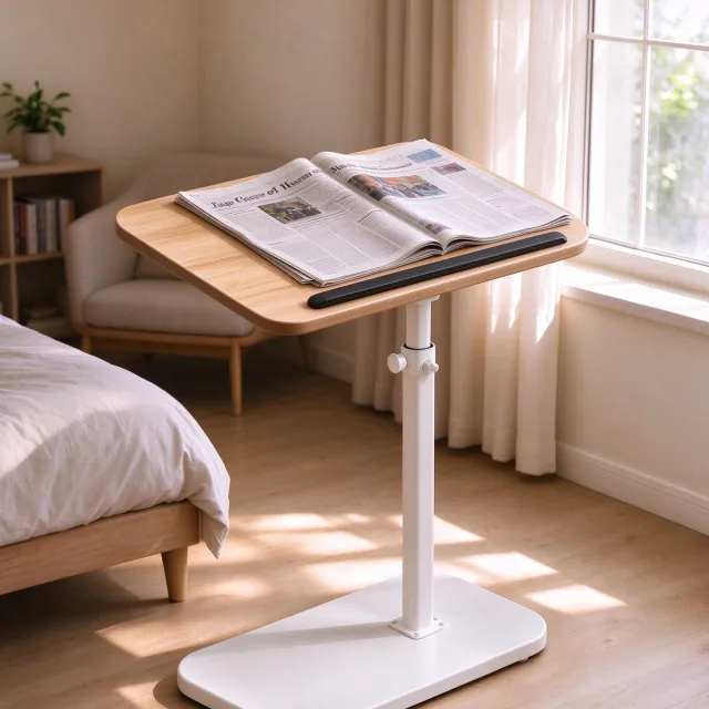 learnlogic In hoogte verstelbare en opklapbare bijzettafel geschikt voor de woonkamer als salontafel kleine tafel of verplaatsbaar nachtkastje Natuurlijke houtkleur + wit frame