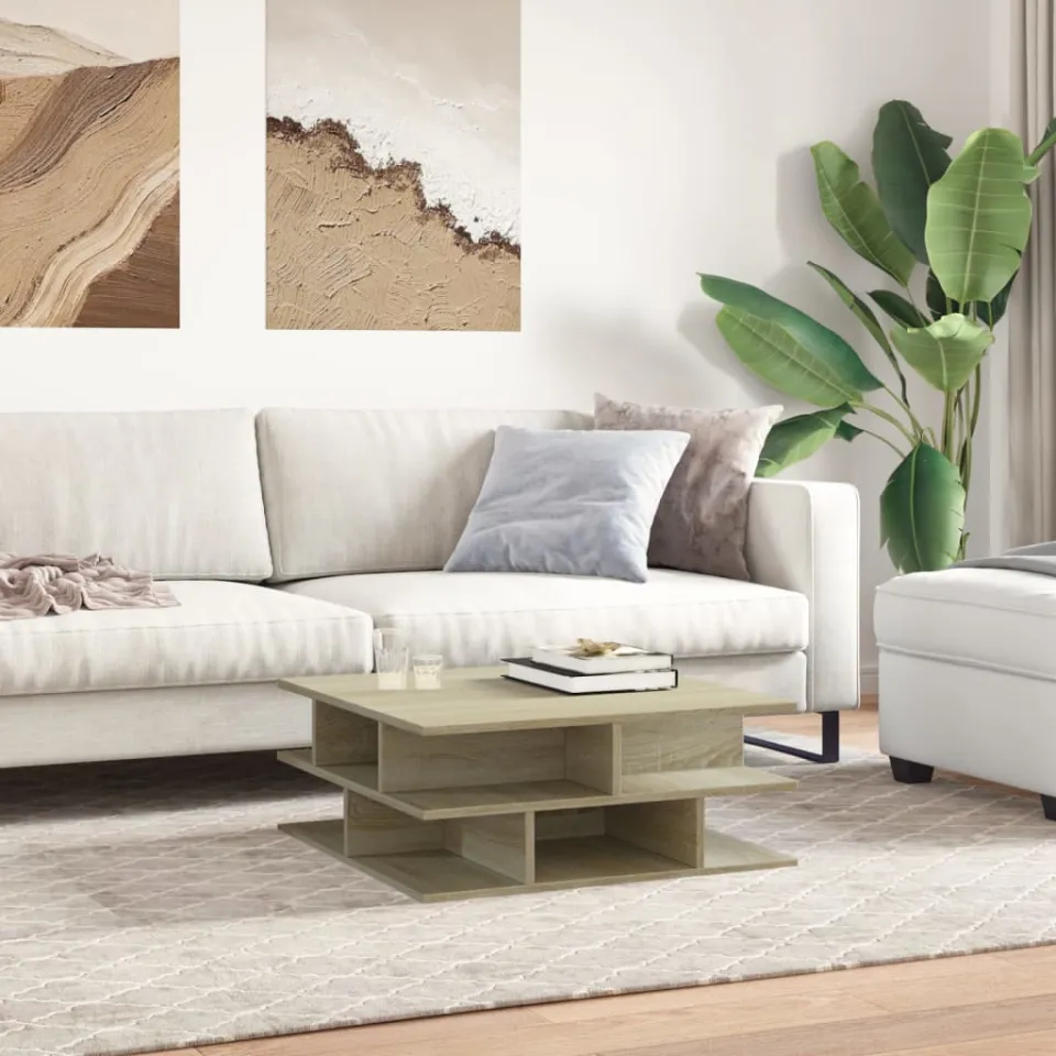vidaXL Salontafel 70x70x29 cm bewerkt hout sonoma eikenkleurig, foto 3