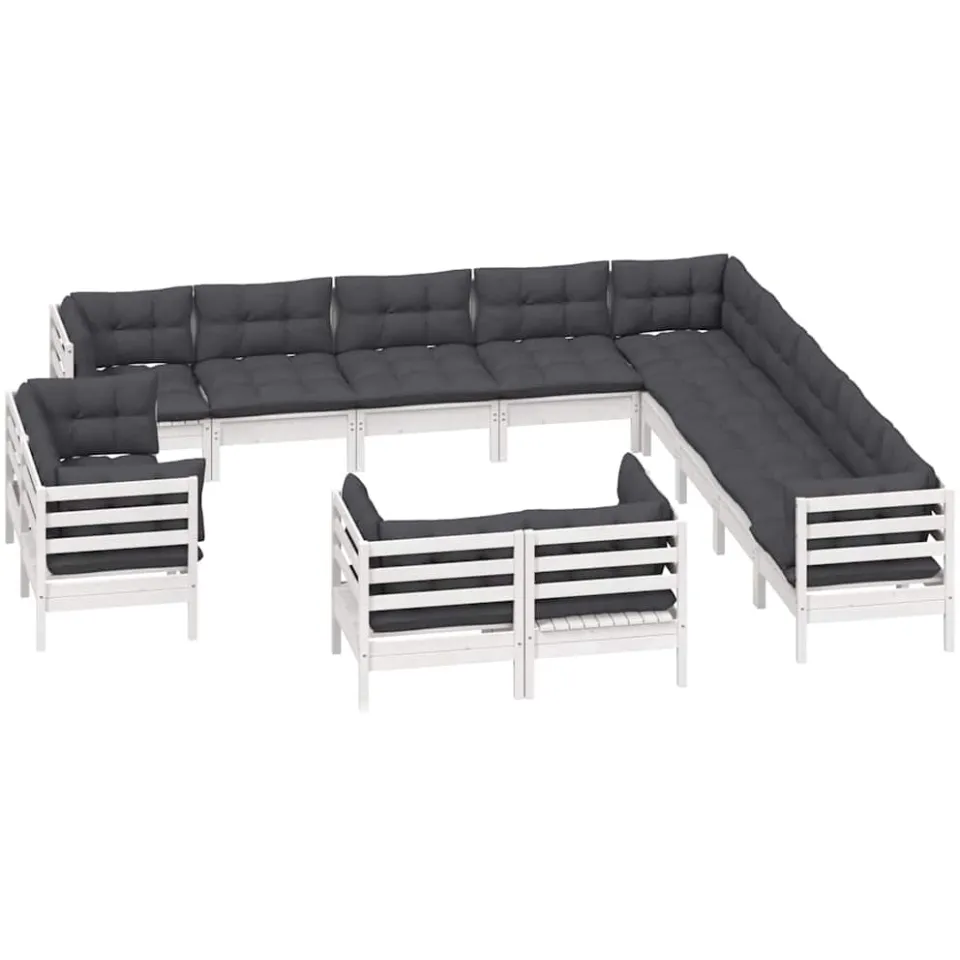 vidaXL 13-delige Loungeset met kussens massief grenenhout wit