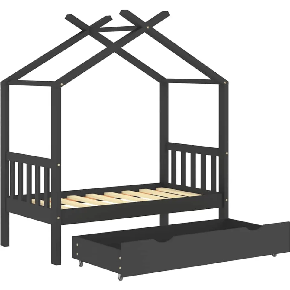 vidaXL Kinderbedframe met lade grenenhout donkergrijs 70x140 cm