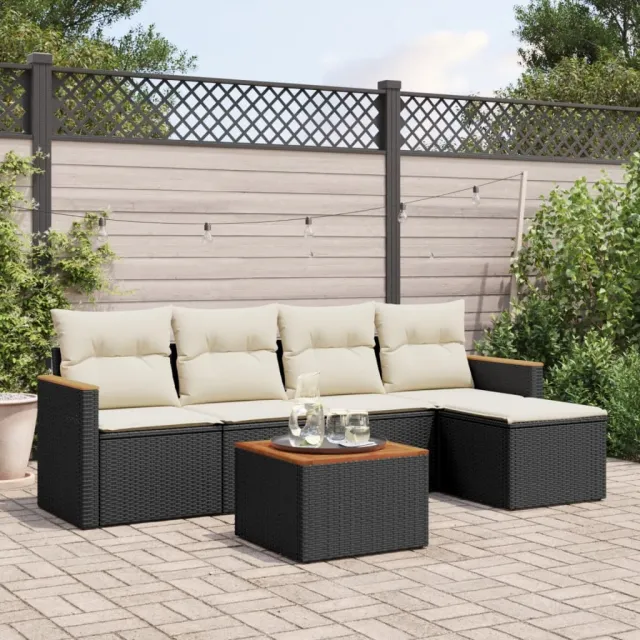 vidaXL 6-delige Loungeset met kussens poly rattan zwart, foto 2