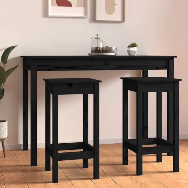 vidaXL Barstoelen 2 st 40x40x78 cm massief grenenhout zwart, foto 2