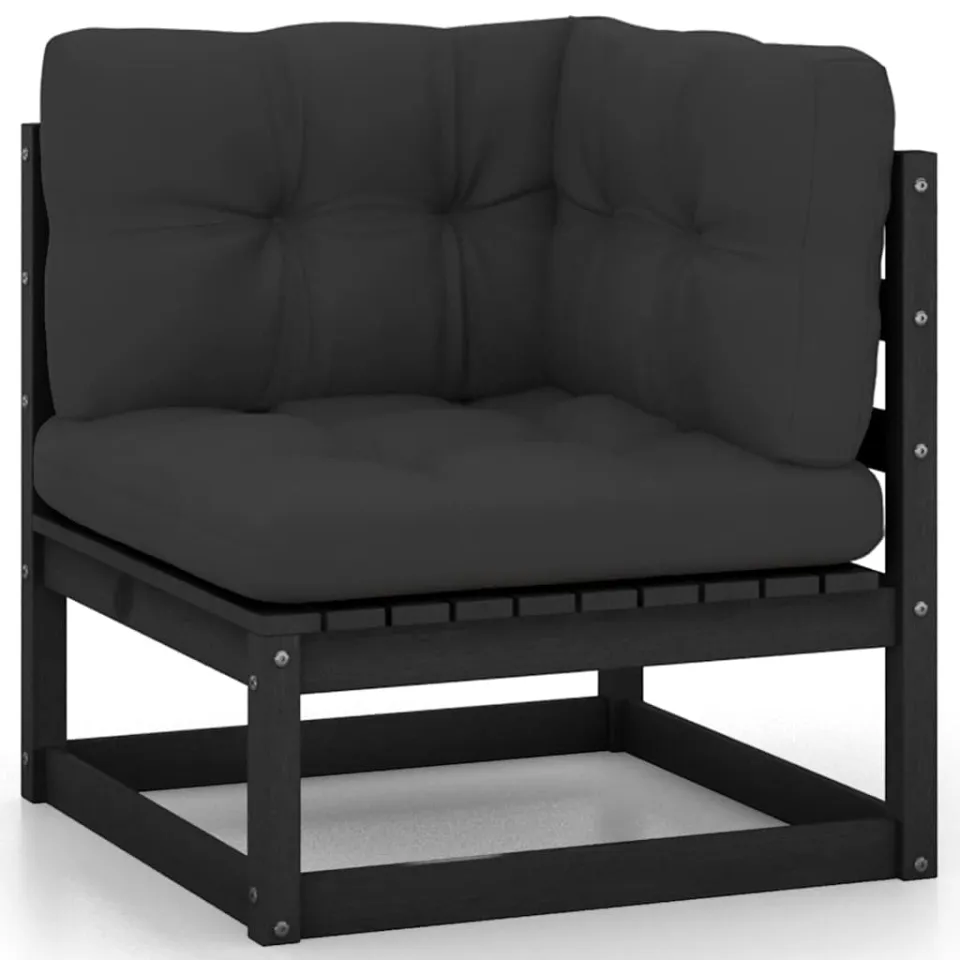vidaXL 8-delige Loungeset met kussens massief grenenhout zwart, foto 3