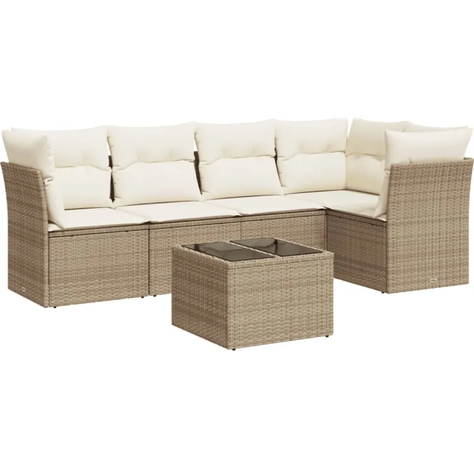 vidaXL 6-delige Loungeset met kussens poly rattan beige, foto 3