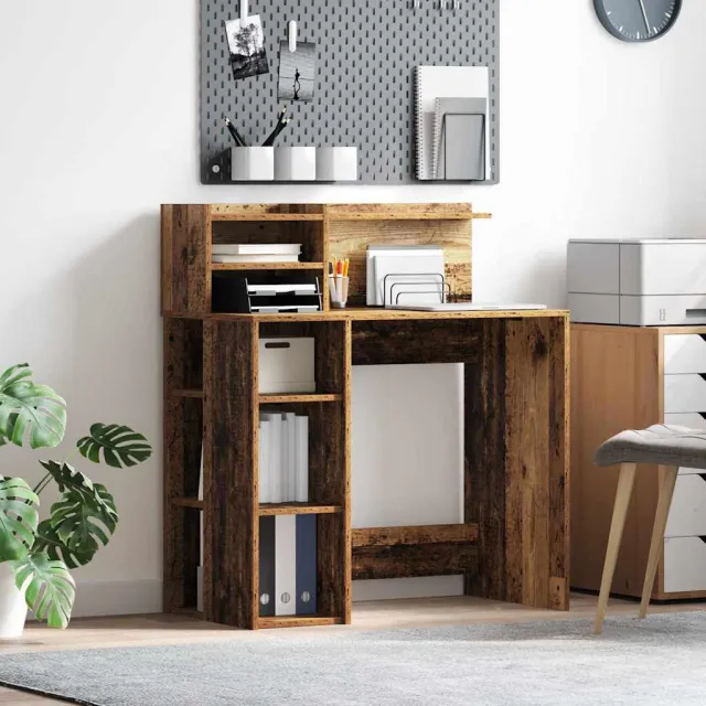 vidaXL Bureau Oud Hout 90 x 48 x 101,5 cm Bewerkt hout bruin, foto 2