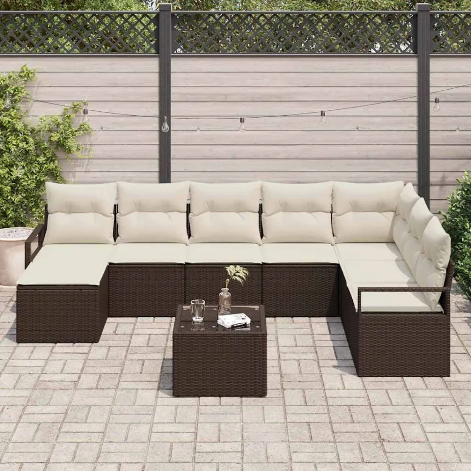 vidaXL Bankstel 9 st Bruin en Crème poly rattan, foto 3