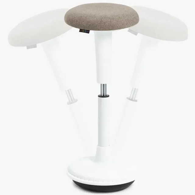 Wobblez Spine Wiebelkruk - Ergonomische bureaukruk - hoogte 65-85 cm voor Staand werken - wit frame pebble zitting