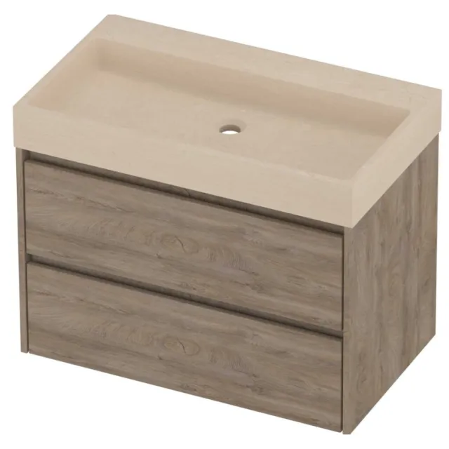 Proline Evoli Badmeubelset Hardsteen Loft Zonder Kraangat 80x46x62 cm Sand Stone Raw Oak Eiken
