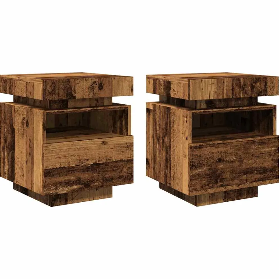 vidaXL Nachtkastjes met LED-verlichting 2 st 40x39x48,5 cm oud hout bruin, foto 4