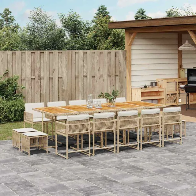 vidaXL 15-delige Tuinset met kussens poly rattan beige, foto 2