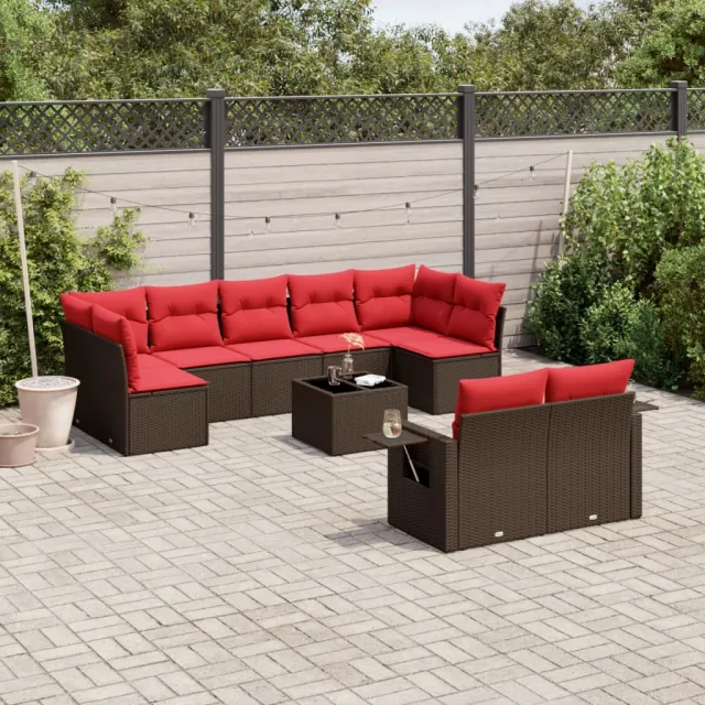 vidaXL 10-delige tuinbankset met kussens, bruin polyrotan, foto 2
