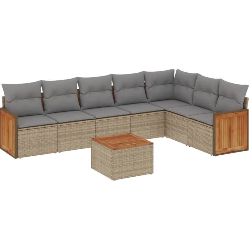 vidaXL 8-delige Loungeset met kussens poly rattan beige
