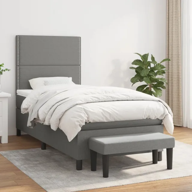 vidaXL Boxspring met matras stof donkergrijs 90x190 cm grijs