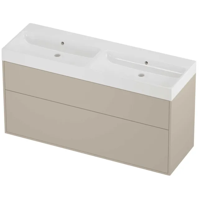 Proline Podium Badmeubelset Polystone Loft Dubbel 140x46x75 cm Glans Wit Soft Linen Beige