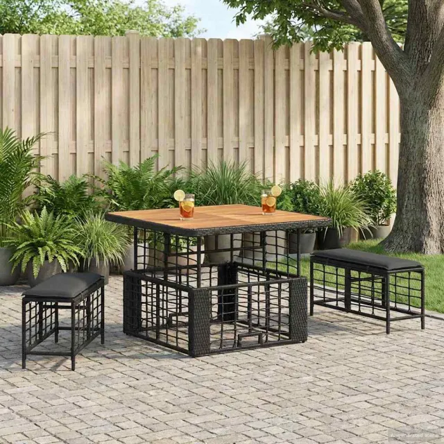 vidaXL Tuin eettafelset 3 st Zwart en Grijs Poly Riet en Acaciahout