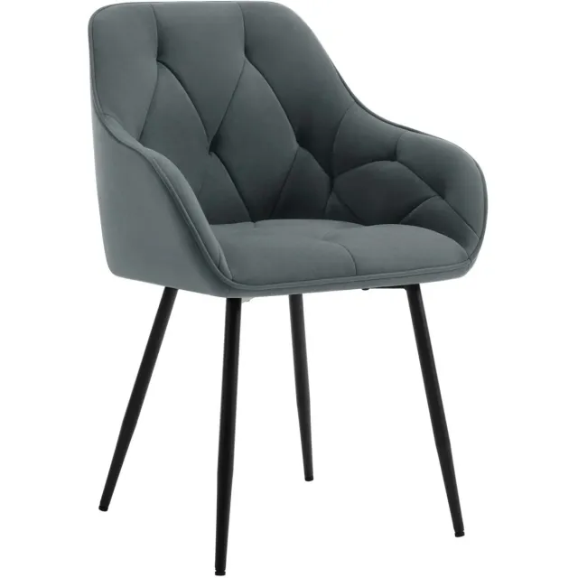 Klarven Eetkamerstoel Fluweel Donkergrijs - Eetkamerstoel Met Armleuning - Eetkamerstoelen - Dining Chair - Stevig frame, Ergonomisch en comfortabel zitten - B56xd53xh83,5cm