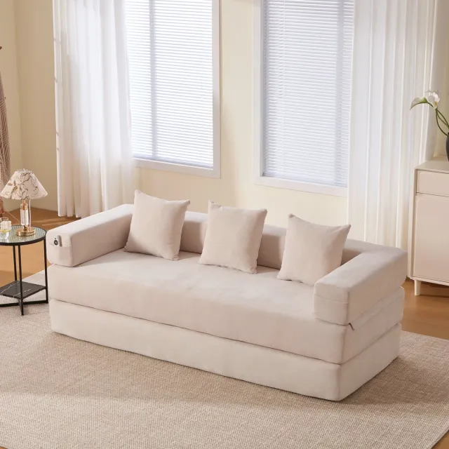 MIVRAY Hoekbank Modulair Met Zijvakken En Antislip Onderzijde - Voor Woonkamer En Speelkamer - Chenille Beige