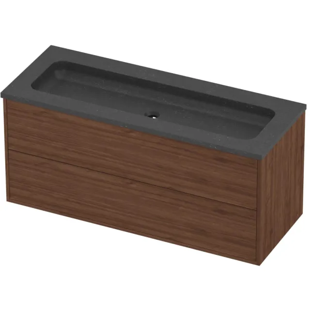 Proline Rollo Badmeubelset Hardsteen Elegant Zonder Gat 120x46x54 cm Blue Stone Indian Walnut Houtlook