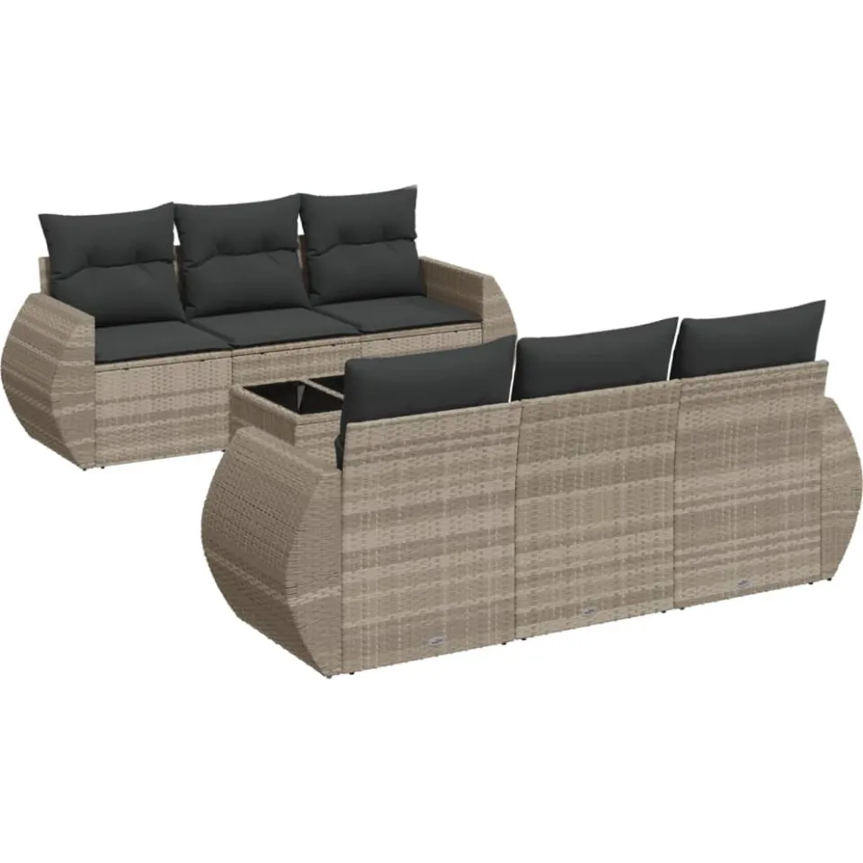 vidaXL 7-delige Loungeset met kussens poly rattan lichtgrijs grijs, foto 3