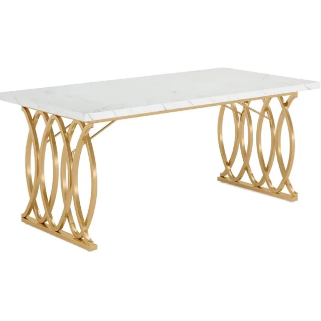 REDOM Bureau - Ruim tafelblad - Metalen frame - Multifunctioneel - Moderne stijl - Kantoor en vergaderruimte - Spaanplaat en metaal - Goud en wit - 160 x 80 x 75 cm Goud+Wit