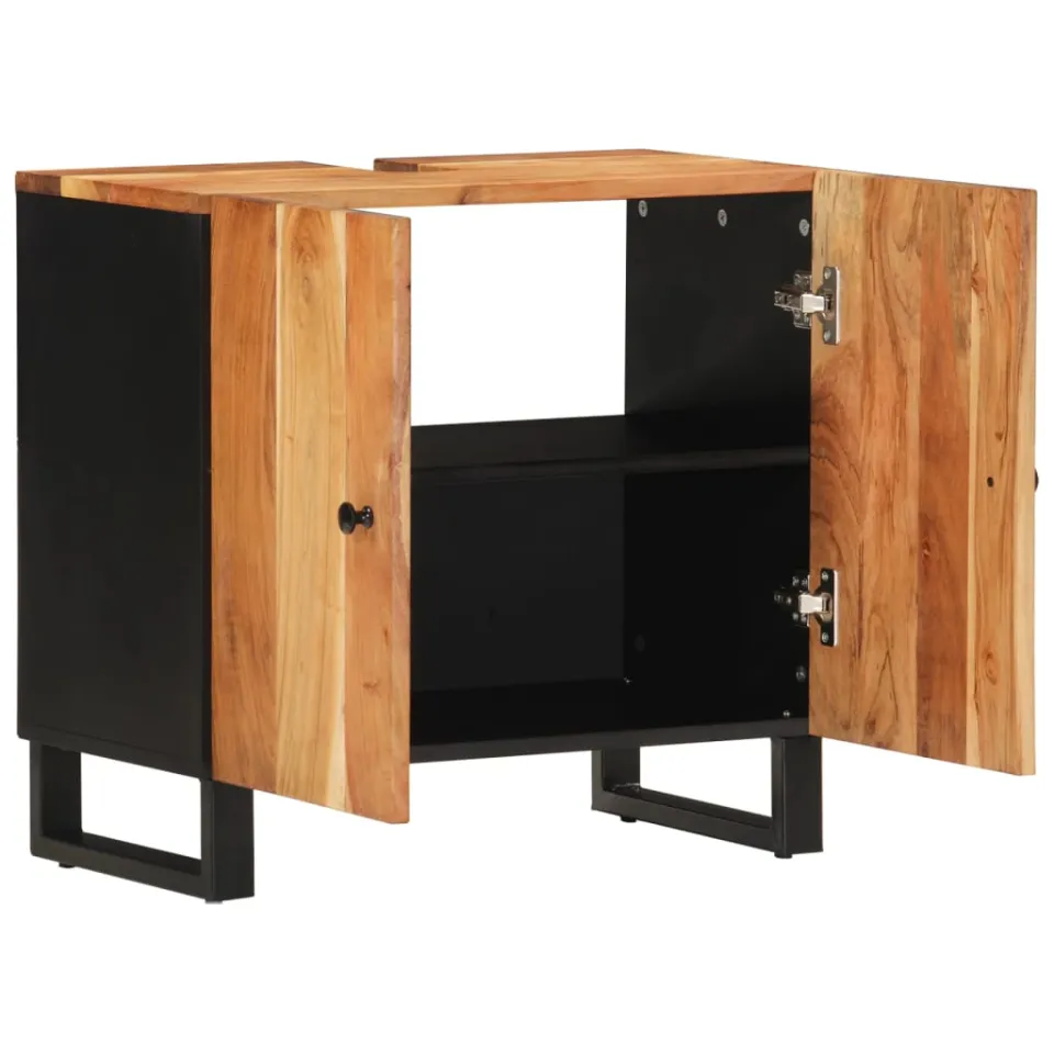 vidaXL Wastafelkast 62x33x58 cm massief acaciahout en bewerkt hout Bruin