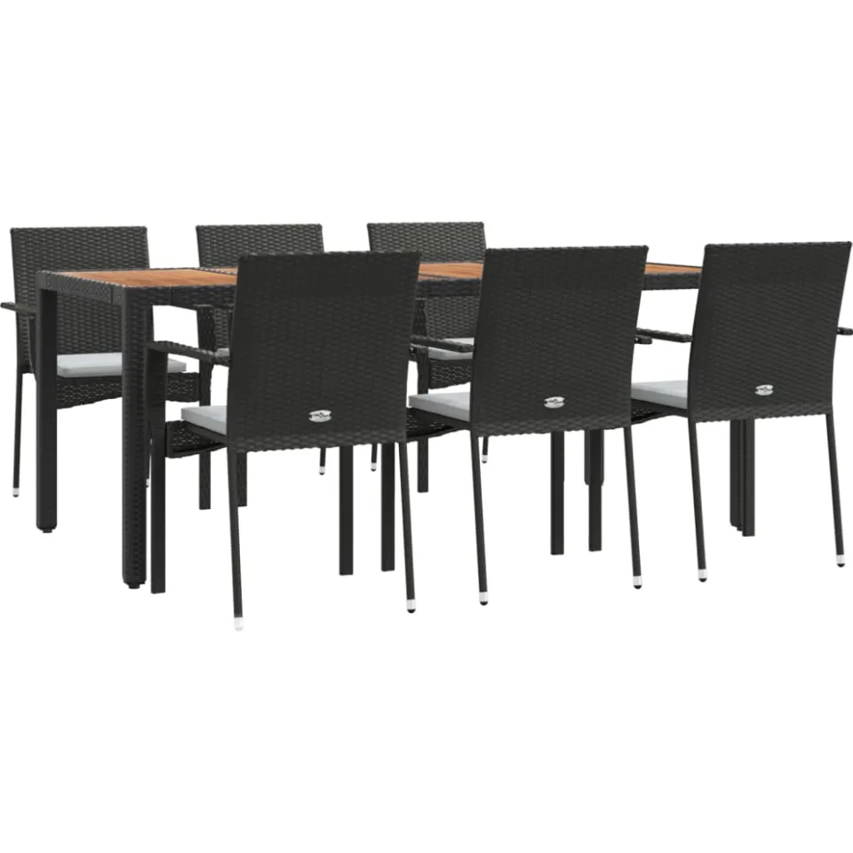 vidaXL 7-delige Tuinset met kussens poly rattan zwart, foto 3