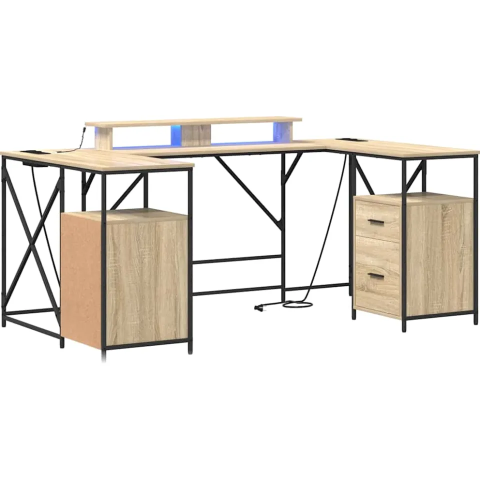 vidaXL Bureau Sonoma Eiken Bewerkt hout 182 x 101 x 87,5 cm, foto 3