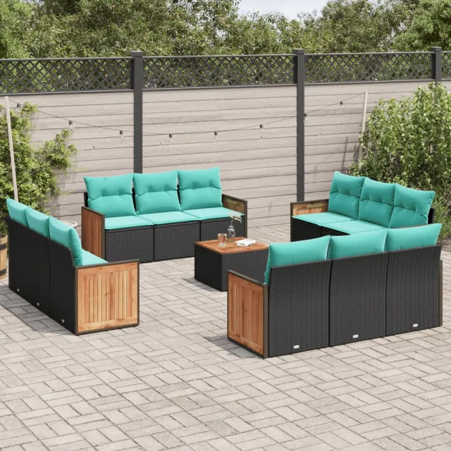 vidaXL 13-delige tuinbankset met kussens van zwart polyrotan, foto 2