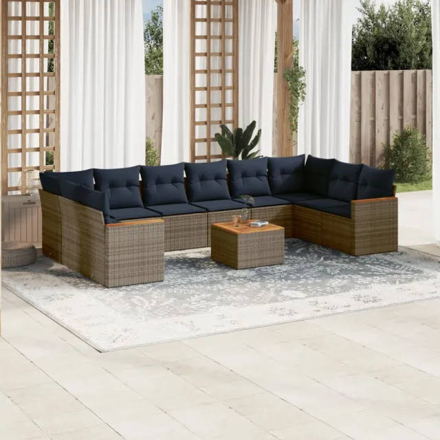vidaXL 11-delige tuinbankset met kussens, grijs polyrotan, foto 2