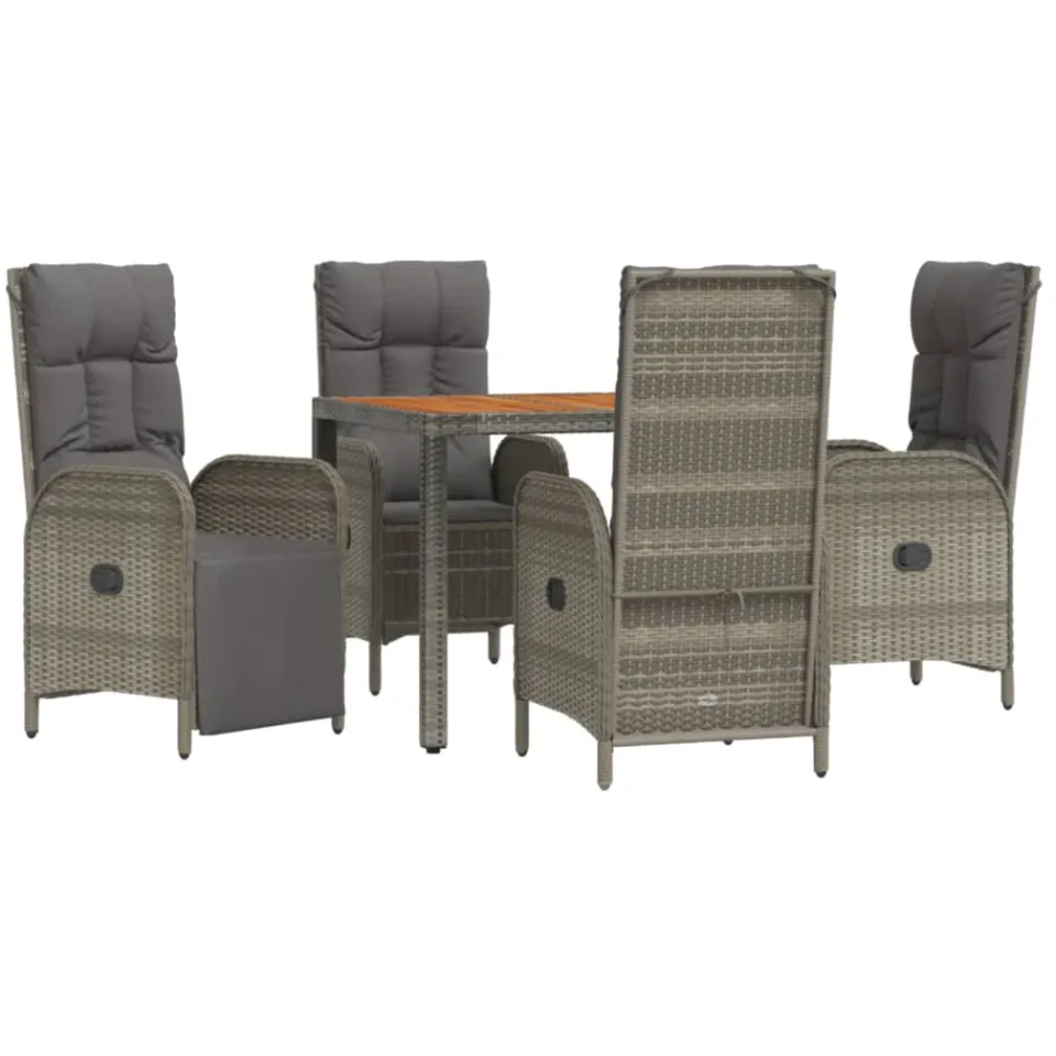 vidaXL 5-delige Tuinset met kussens poly rattan grijs
