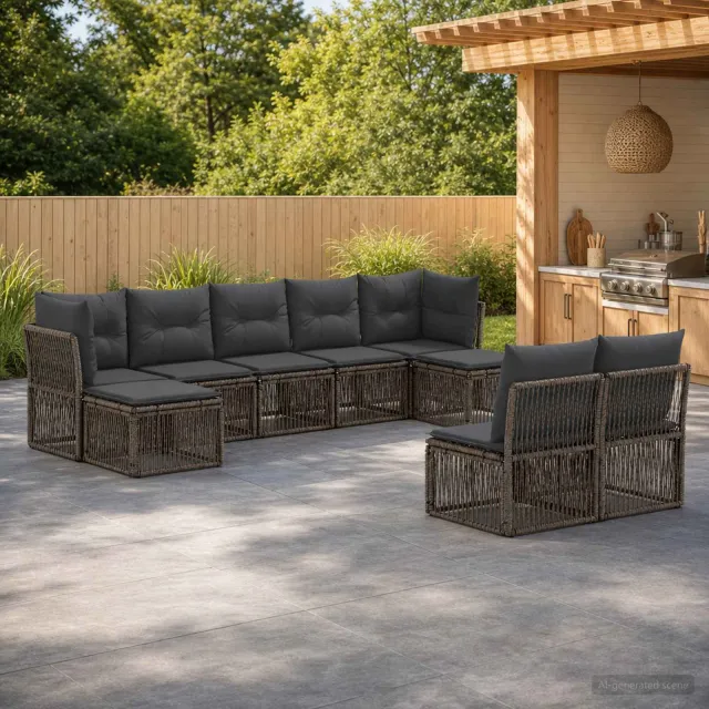 vidaXL Tuinbankenset 9 st 9-zits Grijs poly rattan, foto 2
