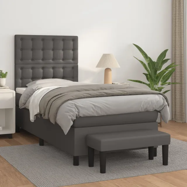 vidaXL Boxspring met matras kunstleer grijs 80x200 cm