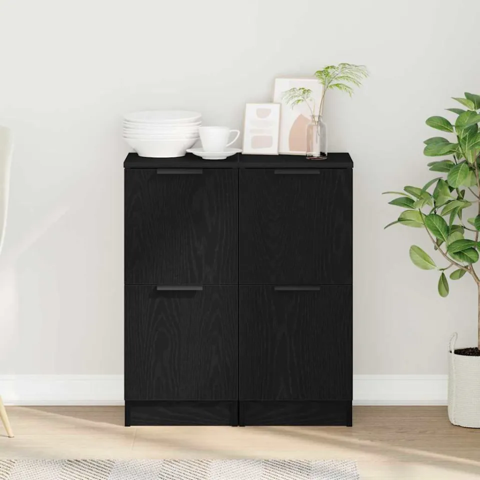 vidaXL Dressoir 2 st Zwart Eiken 30 x 30 x 70 cm Bewerkt hout, foto 4