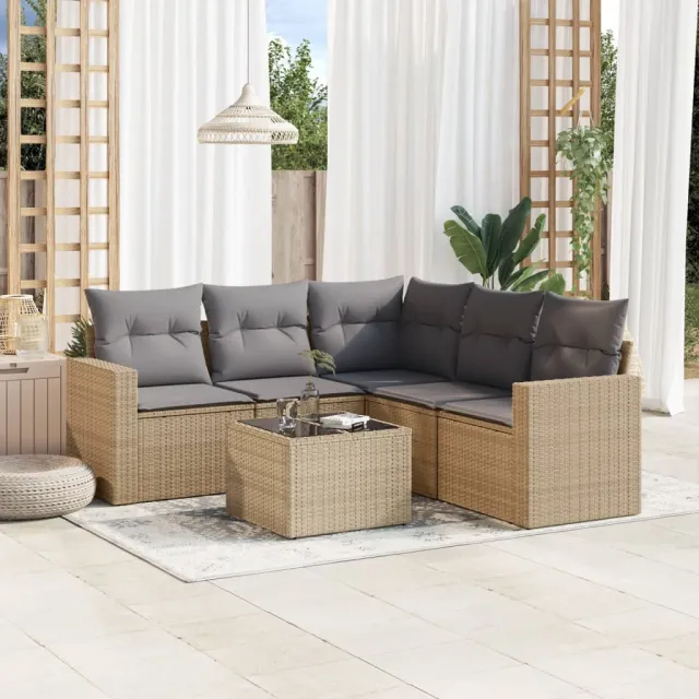 vidaXL 6-delige Loungeset met kussens poly rattan beige, foto 2