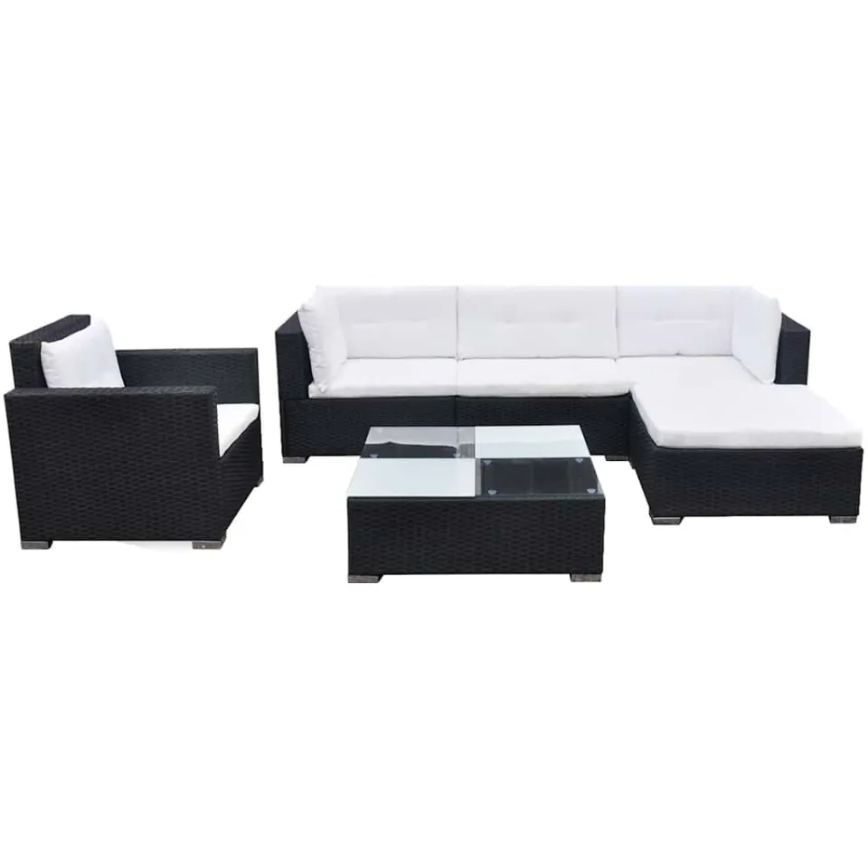 vidaXL 6-delige Loungeset met kussens poly rattan zwart, foto 3